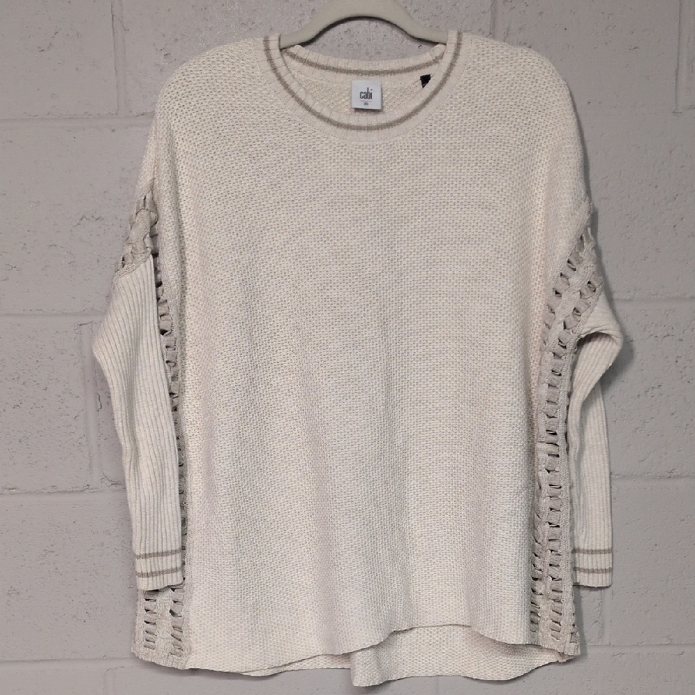 Cabi Women's Cream Open Weave Knit Sweater Boho Style, Relaxed Fit, Size Xs